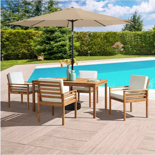 Alaterre Furniture 6-teiliges Garten-Essset, Okemo-Tisch mit 10' Sonnenschirm mit automatischer Neigefunktion