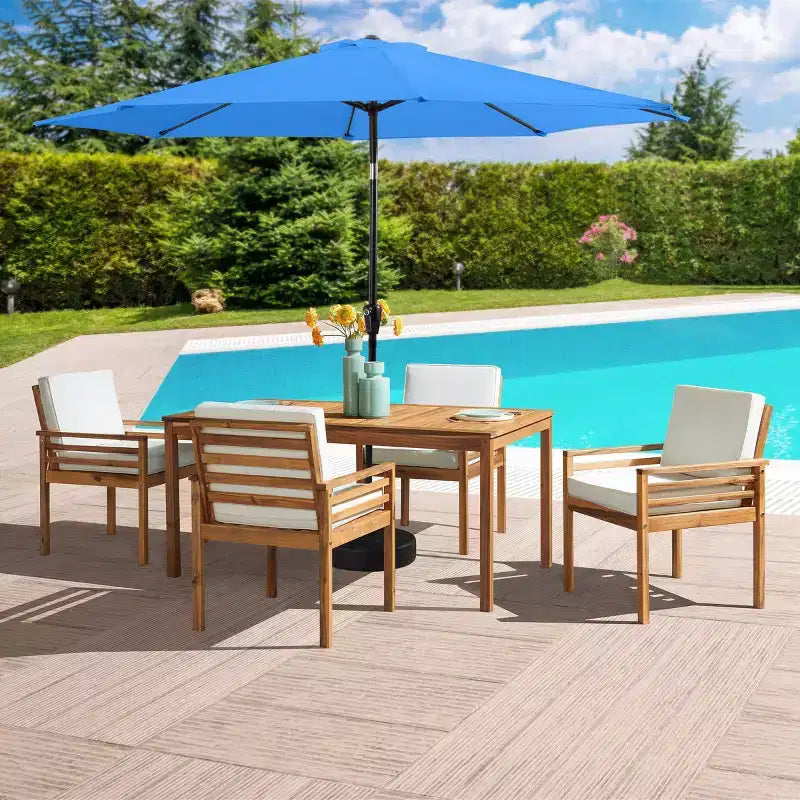Alaterre Furniture 6pc Outdoor Patio Dining Set, Okemo Table with 10' Auto Tilt Umbrella