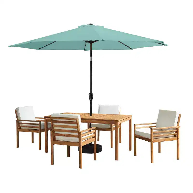 Alaterre Furniture 6-teiliges Garten-Essset, Okemo-Tisch mit 10' Sonnenschirm mit automatischer Neigefunktion