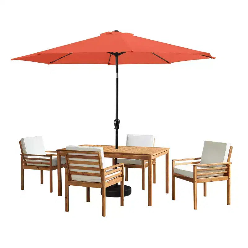 Alaterre Furniture 6-teiliges Garten-Essset, Okemo-Tisch mit 10' Sonnenschirm mit automatischer Neigefunktion
