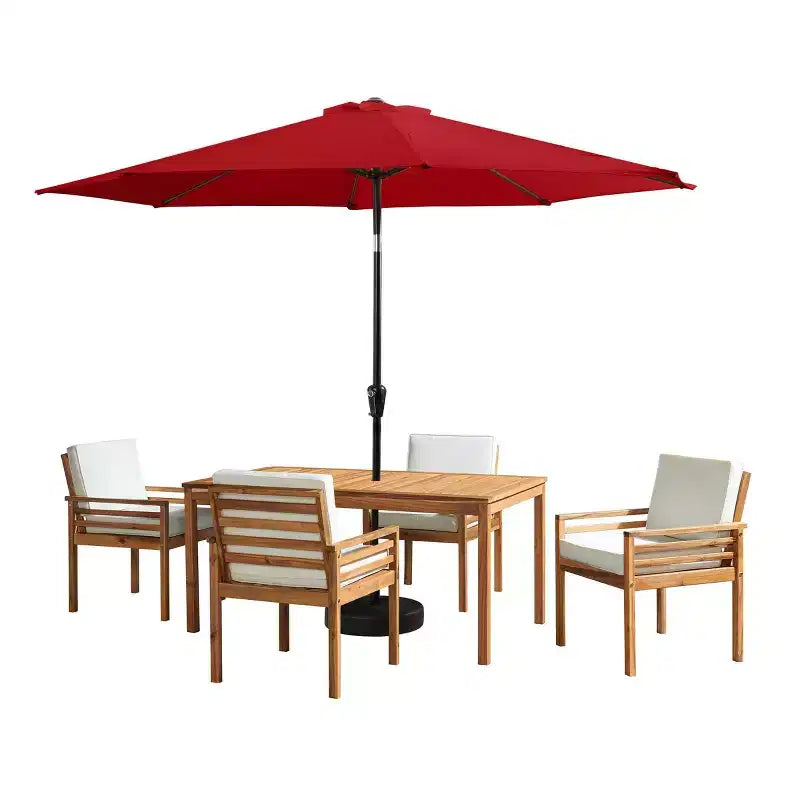 Alaterre Furniture 6-teiliges Garten-Essset, Okemo-Tisch mit 10' Sonnenschirm mit automatischer Neigefunktion