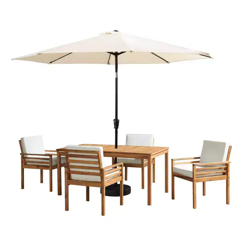 Alaterre Furniture 6-teiliges Garten-Essset, Okemo-Tisch mit 10' Sonnenschirm mit automatischer Neigefunktion