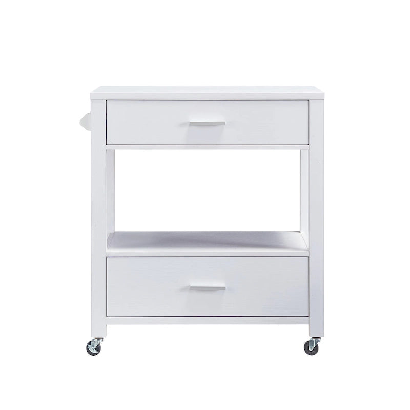 Modern 2-Drawer Caster Serving Cart with Towel Bar