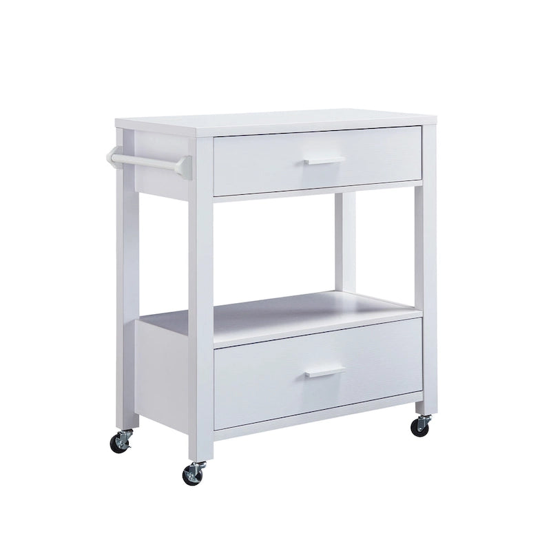 Modern 2-Drawer Caster Serving Cart with Towel Bar