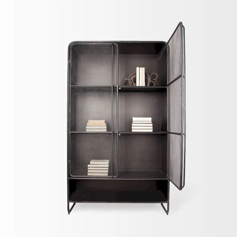 Dark Brown Polished Metal w/ Mesh Doors Display Cabinet