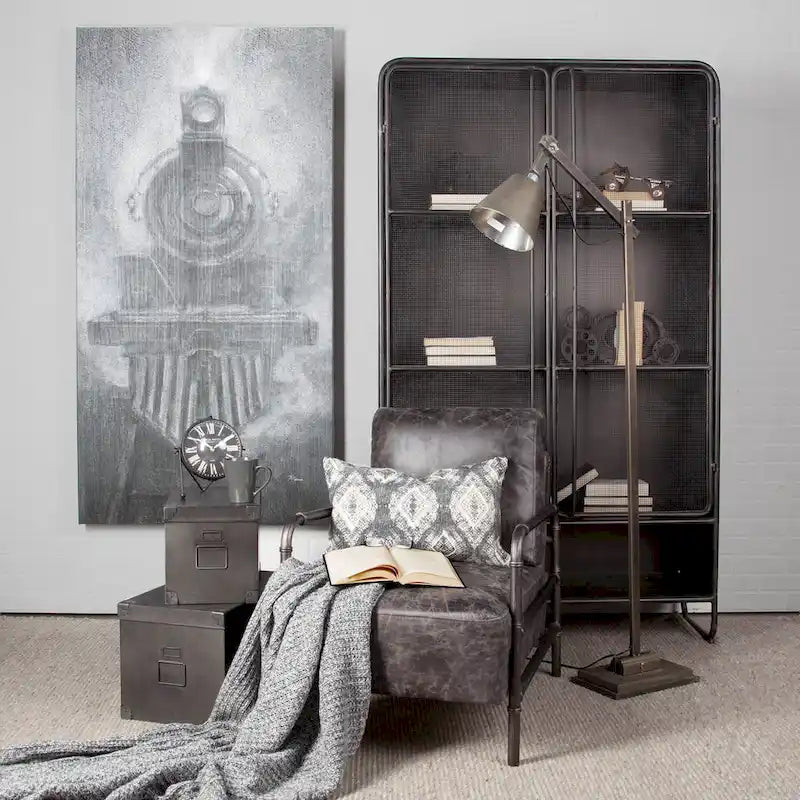 Dark Brown Polished Metal w/ Mesh Doors Display Cabinet