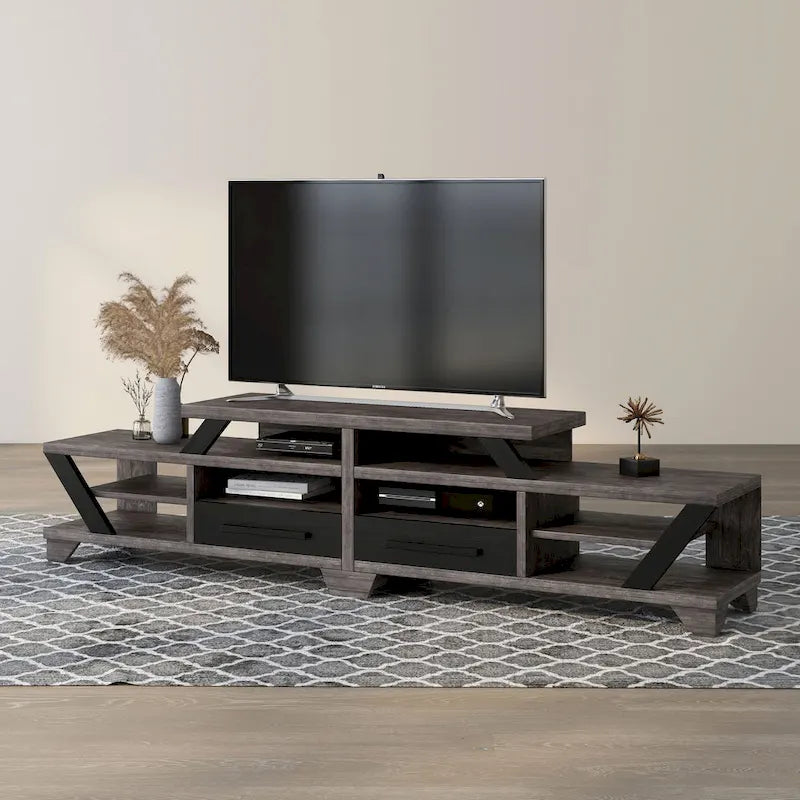 Modern Gray 82 Wide Open Shelf Tiered TV Stand