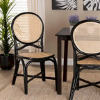 Moderner Esszimmerstuhl im Mid-Century-Stil, zweifarbig in Schwarz und Naturbraun, aus Rattan