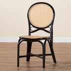 Moderner Esszimmerstuhl im Mid-Century-Stil, zweifarbig in Schwarz und Naturbraun, aus Rattan