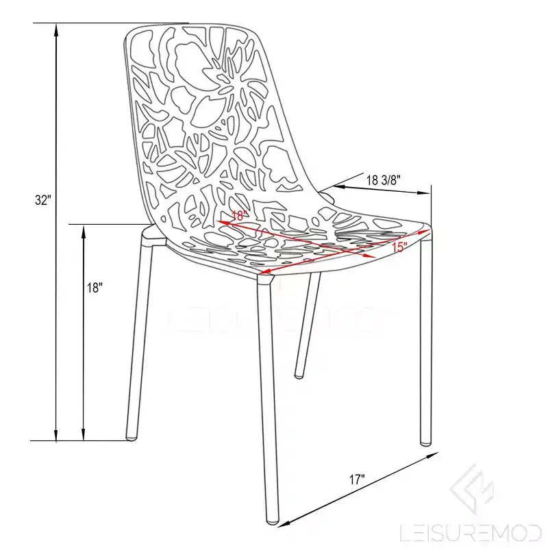 LeisureMod Devon 3-Piece Aluminum Outdoor Patio Dining Set with Tempered Glass Top Table and 2 Stackable Flower Design Chairs