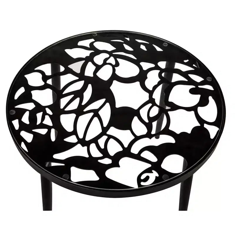 LeisureMod Devon 3-Piece Aluminum Outdoor Patio Dining Set with Tempered Glass Top Table and 2 Stackable Flower Design Chairs