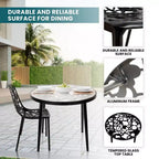 LeisureMod Devon 3-Piece Aluminum Outdoor Patio Dining Set with Tempered Glass Top Table and 2 Stackable Flower Design Chairs