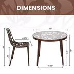 LeisureMod Devon 3-Piece Aluminum Outdoor Patio Dining Set with Tempered Glass Top Table and 2 Stackable Flower Design Chairs
