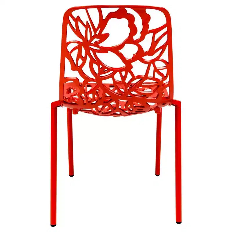 LeisureMod Devon 3-Piece Aluminum Outdoor Patio Dining Set with Tempered Glass Top Table and 2 Stackable Flower Design Chairs