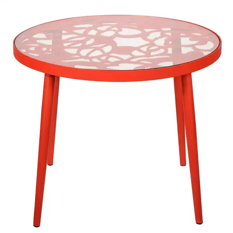 LeisureMod Devon 3-Piece Aluminum Outdoor Patio Dining Set with Tempered Glass Top Table and 2 Stackable Flower Design Chairs