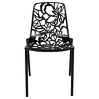 LeisureMod Devon 3-Piece Aluminum Outdoor Patio Dining Set with Tempered Glass Top Table and 2 Stackable Flower Design Chairs