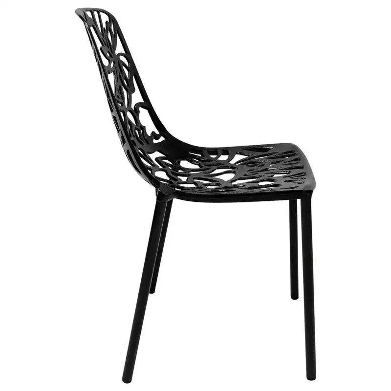 LeisureMod Devon 3-Piece Aluminum Outdoor Patio Dining Set with Tempered Glass Top Table and 2 Stackable Flower Design Chairs