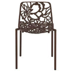 LeisureMod Devon 5-Piece Outdoor Dining Set - Round Glass Table with 4 Black Flower Design Stackable Chairs
