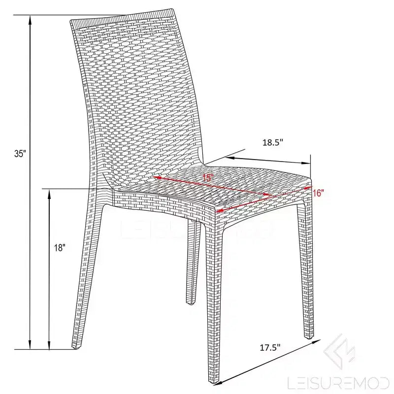 LeisureMod Mace Mid-Century 7-Piece Rectangular Outdoor Dining Set with 4 Side Chairs and 2 Armchairs