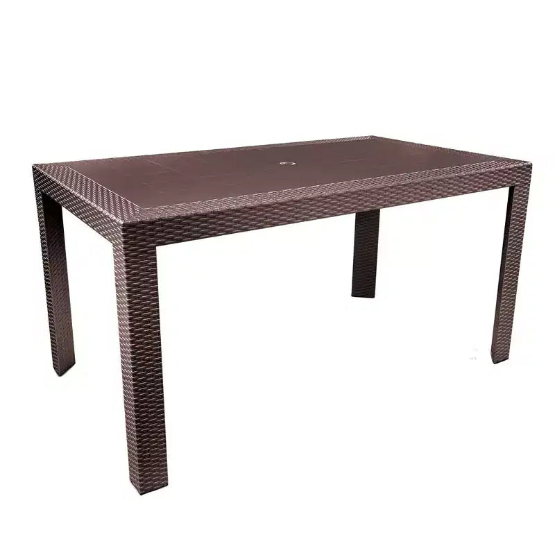 LeisureMod Mace Mid-Century 7-Piece Rectangular Outdoor Dining Set with 4 Side Chairs and 2 Armchairs