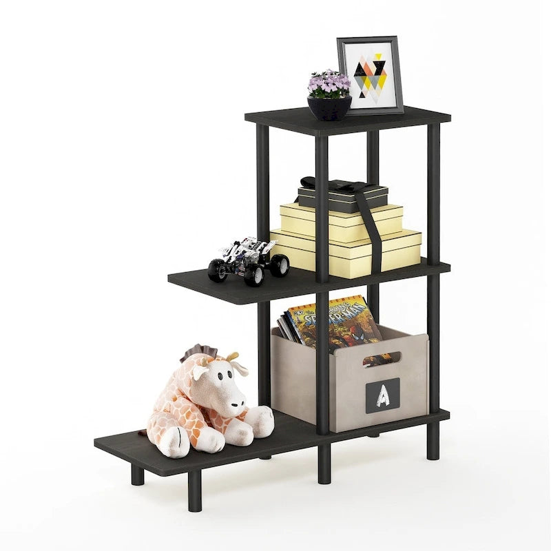 3-Tier Sofa Side Table Tall, Espresso/Black