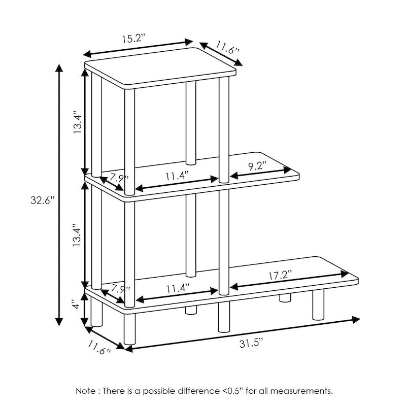 3-Tier Sofa Side Table Tall, Espresso/Black