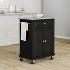 Crosley Compact Gray Granite Top Cart/ Island in Black Finish - 18d x 31w x 35.5h