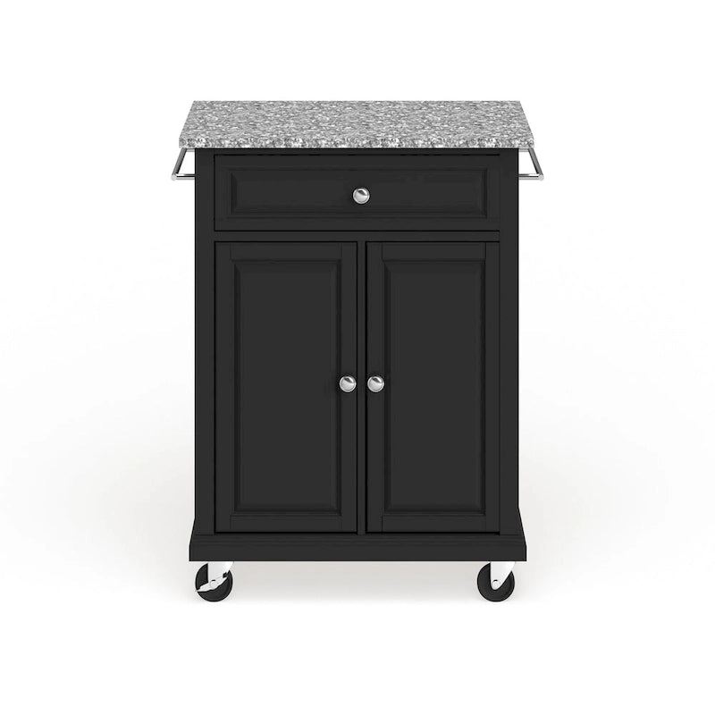 Compact Gray Granite Top Cart/ Island in Black Finish - 18d x 31w x 35.5h