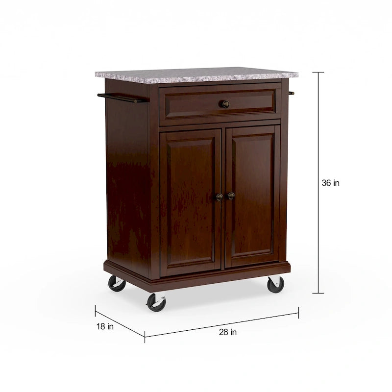 Compact Vintage Mahogany Finish Solid Granite Top Kitchen Cart and Island - 31W x 18D x 35.5H