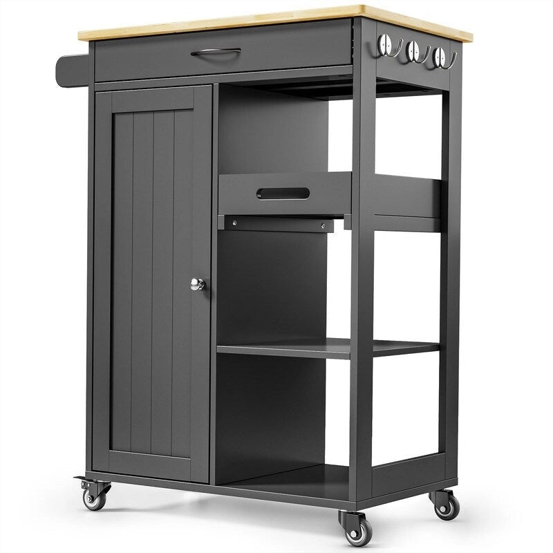 Kitchen Trolley Rolling Island Cart with 1 Drawer, Storage Cabinet and 3 Tier Storage Shelves