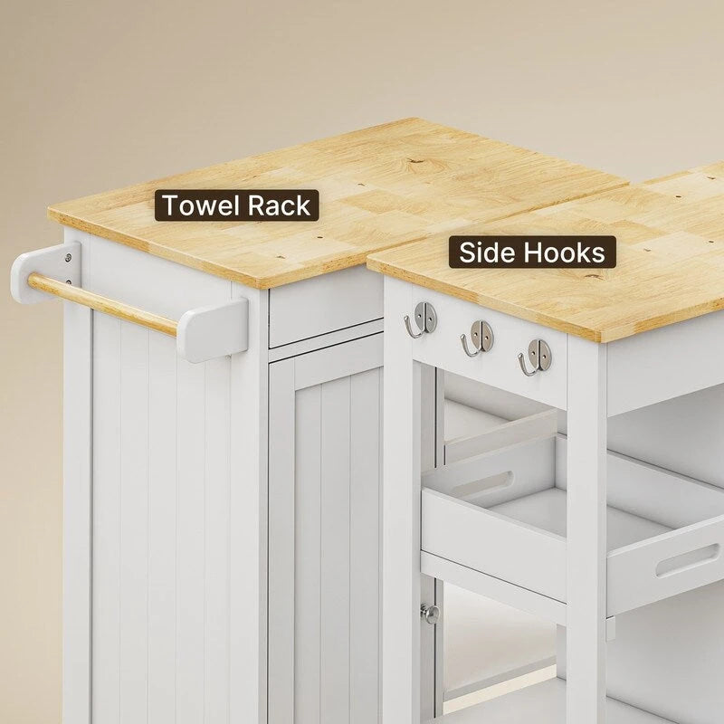 Kitchen Trolley Rolling Island Cart with 1 Drawer, Storage Cabinet and 3 Tier Storage Shelves