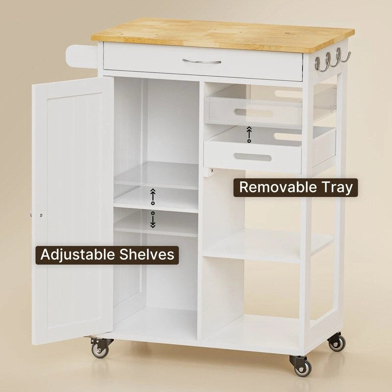 Kitchen Trolley Rolling Island Cart with 1 Drawer, Storage Cabinet and 3 Tier Storage Shelves