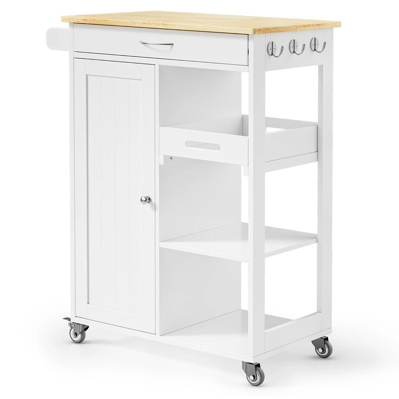 Kitchen Trolley Rolling Island Cart with 1 Drawer, Storage Cabinet and 3 Tier Storage Shelves
