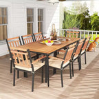 Costway 9 PCS Patio Dining Set 79 Rectangle Dining Tables with 8 Wooden Armchairs