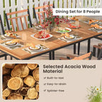 Costway 9 PCS Patio Dining Set 79 Rectangle Dining Tables with 8 Wooden Armchairs