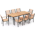 Costway 9 PCS Patio Dining Set 79 Rectangle Dining Tables with 8 Wooden Armchairs