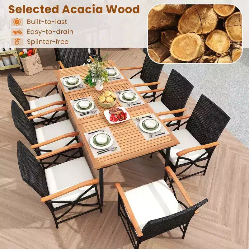 Costway 9 PCS Patio Dining Set with 1.9 Umbrella Hole X-frame Armrests Seat Cushions