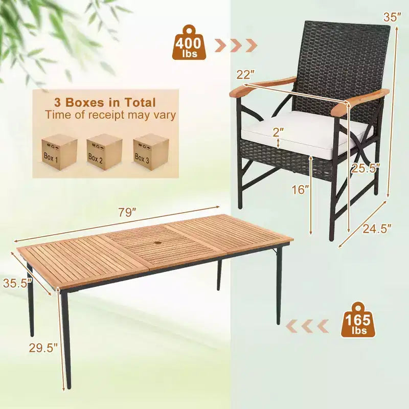 Costway 9 PCS Patio Dining Set with 1.9 Umbrella Hole X-frame Armrests Seat Cushions