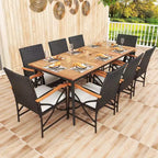 Costway 9 PCS Patio Dining Set with 1.9 Umbrella Hole X-frame Armrests Seat Cushions