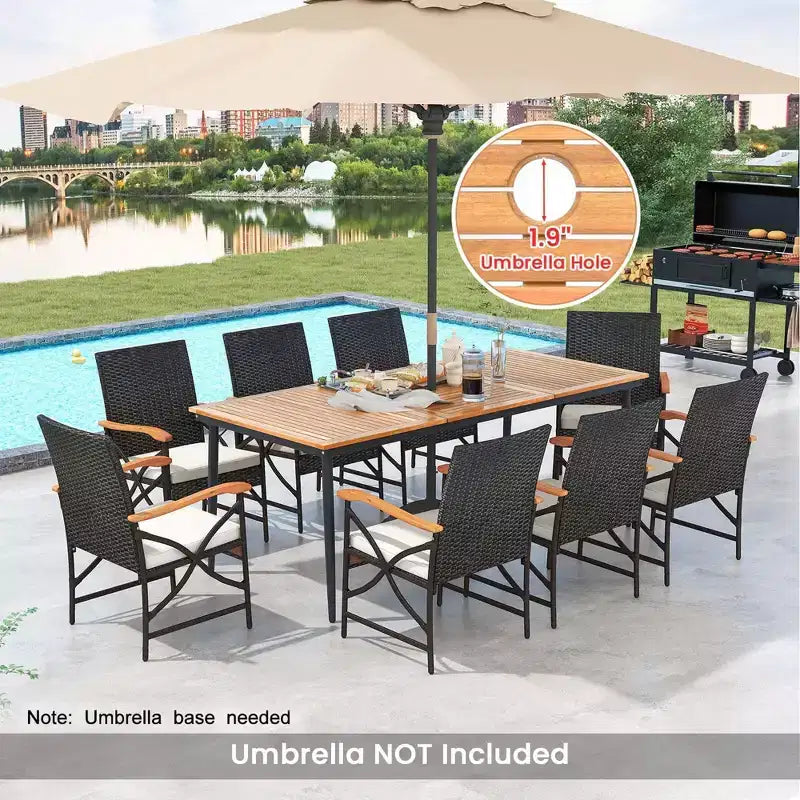 Costway 9 PCS Patio Dining Set with 1.9 Umbrella Hole X-frame Armrests Seat Cushions