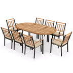 Costway 9 Pieces Outdoor Dining Set with Acacia Wood Top & Umbrella Hole Metal Frame
