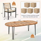 Costway 9 Pieces Outdoor Dining Set with Acacia Wood Top & Umbrella Hole Metal Frame