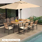Costway 9 Pieces Outdoor Dining Set with Acacia Wood Top & Umbrella Hole Metal Frame