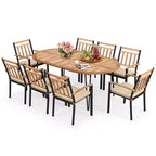 Costway 9 Pieces Outdoor Dining Set with Acacia Wood Top & Umbrella Hole Metal Frame
