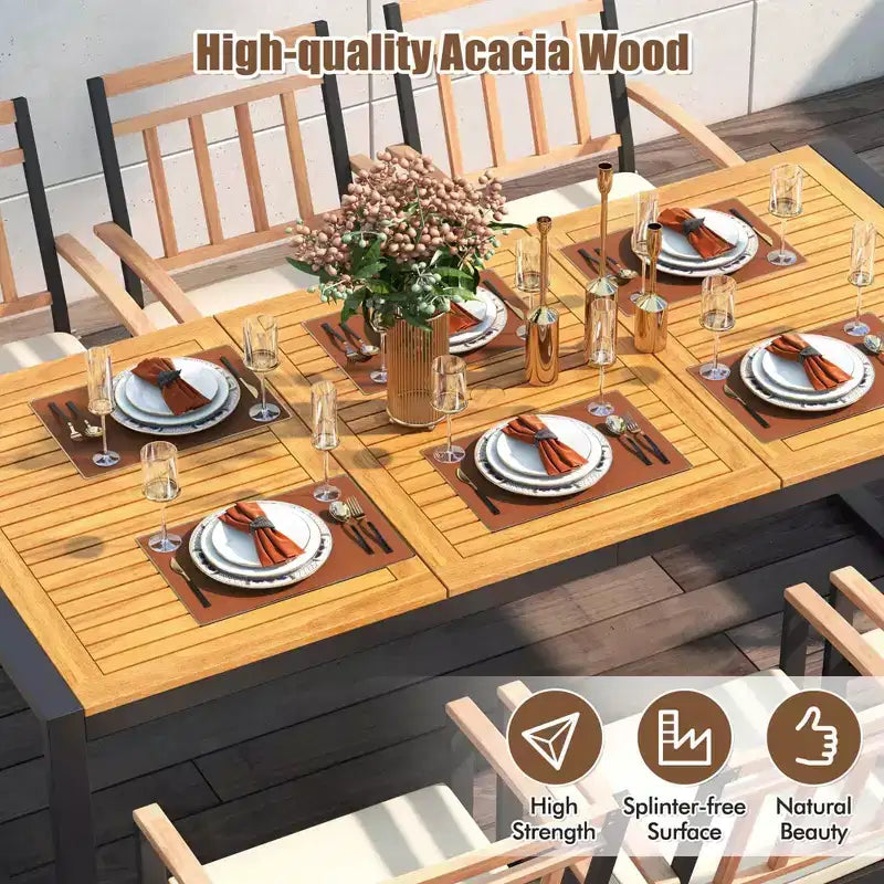 Costway 9 Pieces Patio Dining Set with Soft Cushions and 1.9 Umbrella Hole for Garden