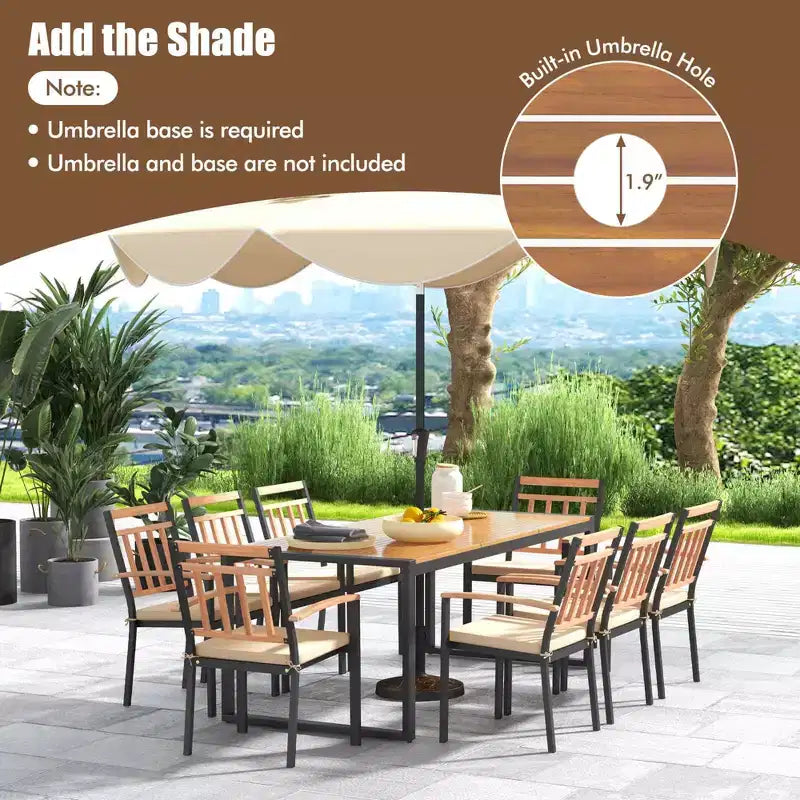 Costway 9 Pieces Patio Dining Set with Soft Cushions and 1.9 Umbrella Hole for Garden