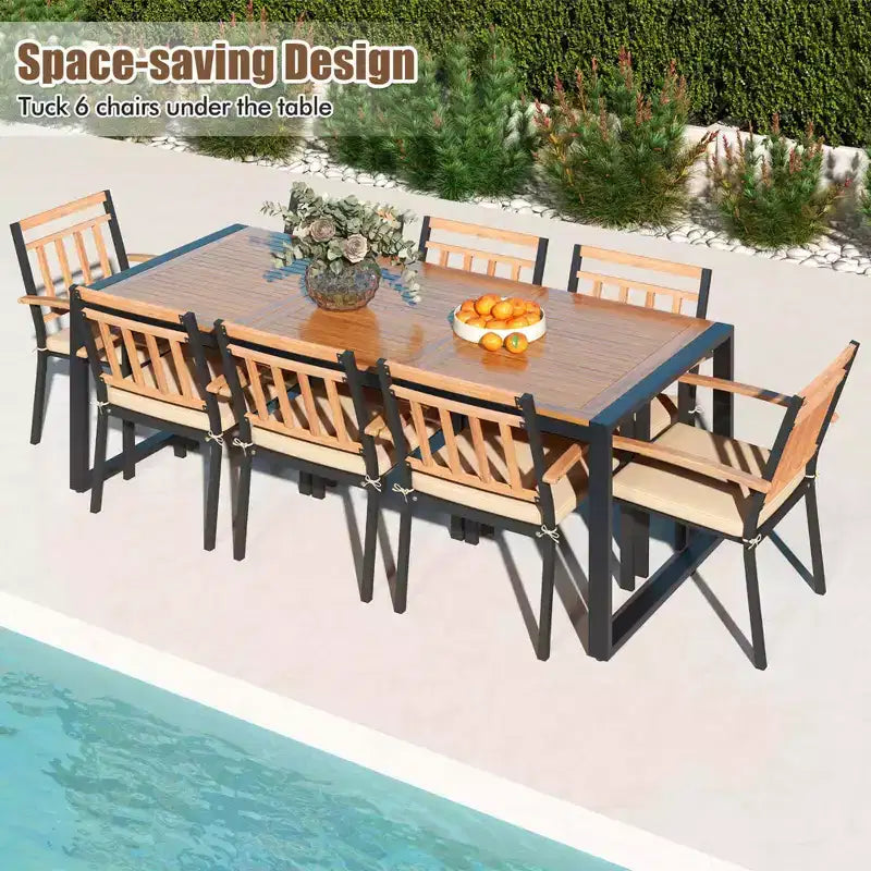 Costway 9 Pieces Patio Dining Set with Soft Cushions and 1.9 Umbrella Hole for Garden