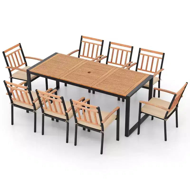 Costway 9 Pieces Patio Dining Set with Soft Cushions and 1.9 Umbrella Hole for Garden