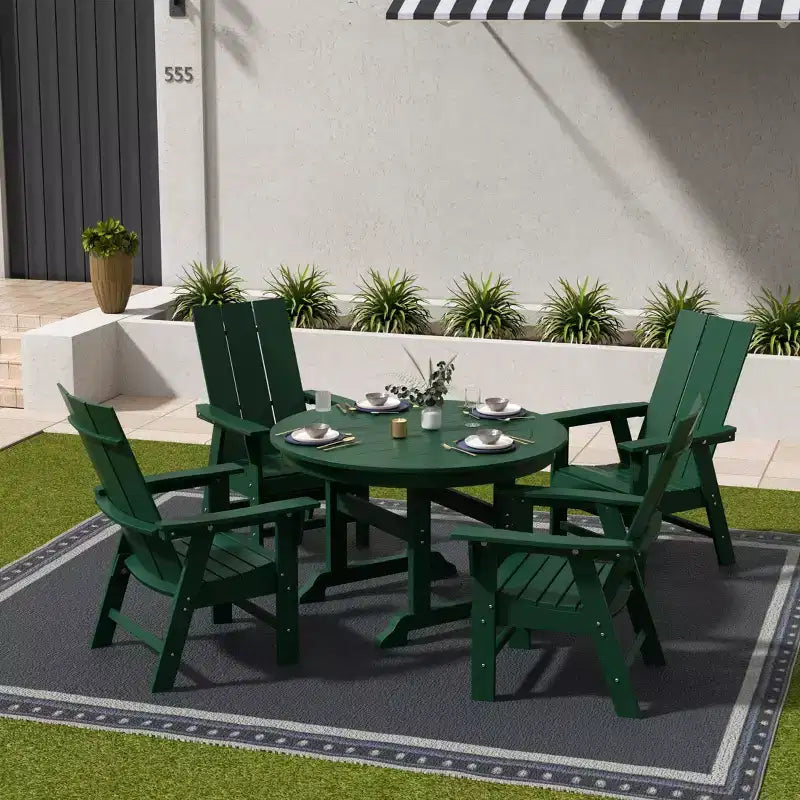 WestinTrends 5 Piece Outdoor Patio Dining Round Table and Modern Armchair Set