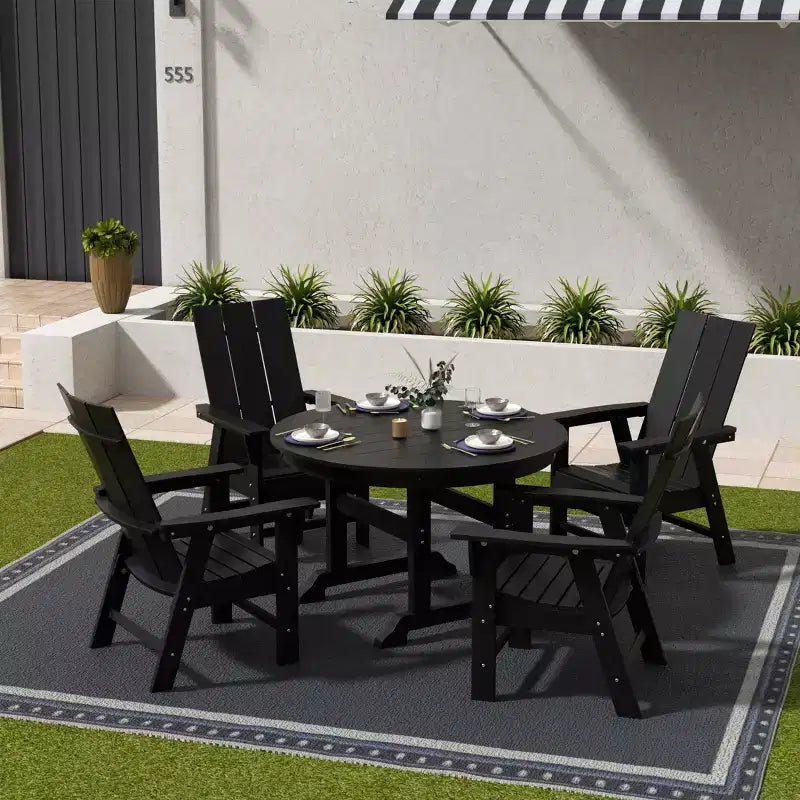 WestinTrends 5 Piece Outdoor Patio Dining Round Table and Modern Armchair Set